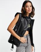 Topshop Faux Leather Oversized Sleeveless Moto Jacket In Black