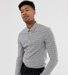 Asos Design Tall Skinny Smart Floral Leaf Navy And White Shirt - Blue