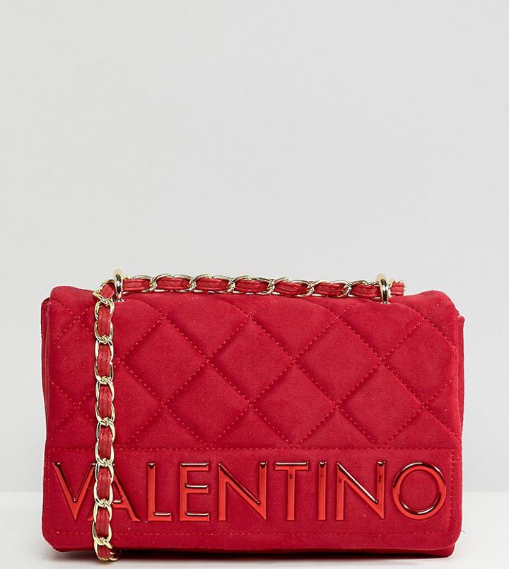 Valentino By Mario Valentino Suedette Shoulder Bag With Chain Strap - Red