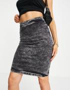 Parisian Denim Mini Skirt In Gray Acid Wash