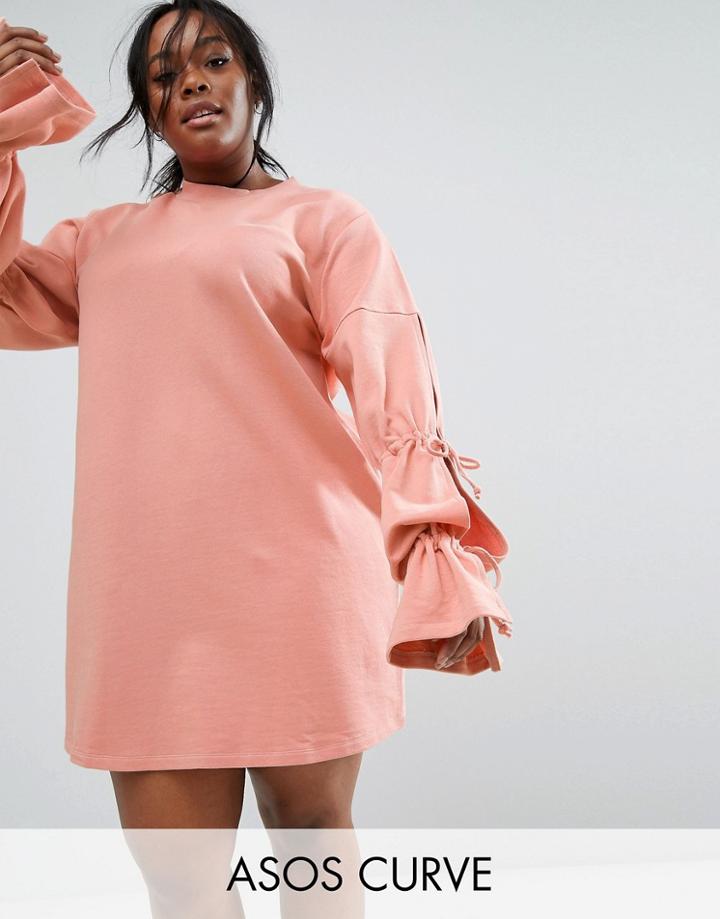 Asos Curve Sweat Dress With Tie Sleeve - Pink