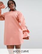 Asos Curve Sweat Dress With Tie Sleeve - Pink