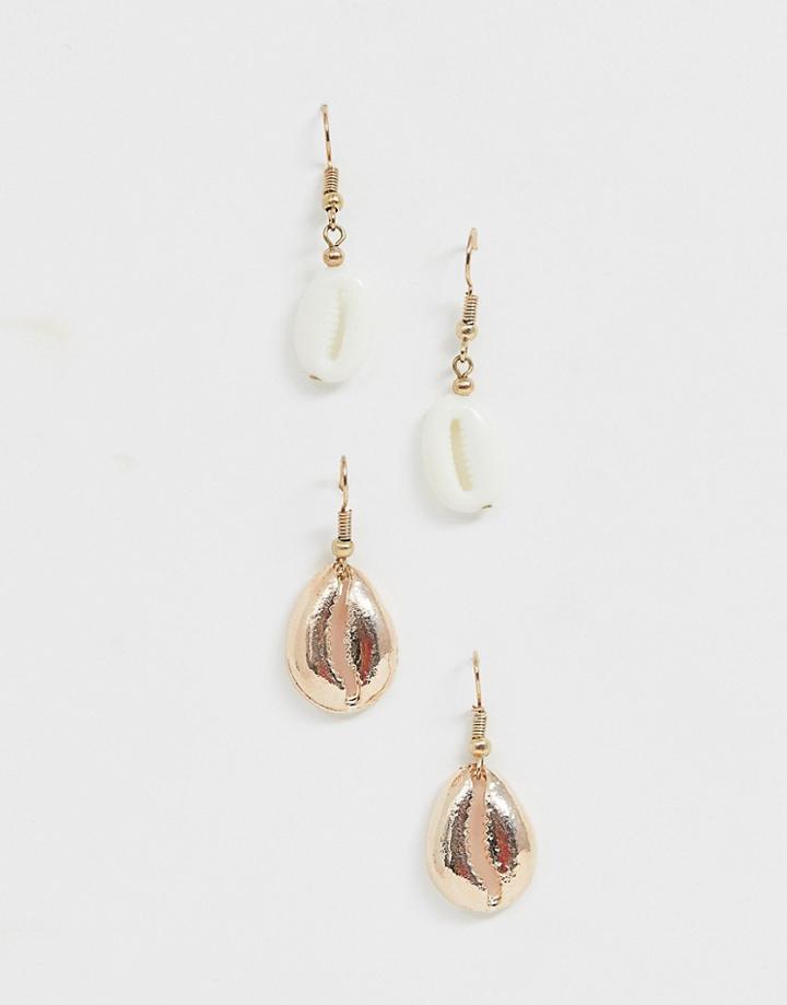 Glamorous Shell Drop Earrings 2 Pack-gold