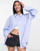 Asos Design Oversized Linen Shirt With Dip Hem In Cornflower Blue