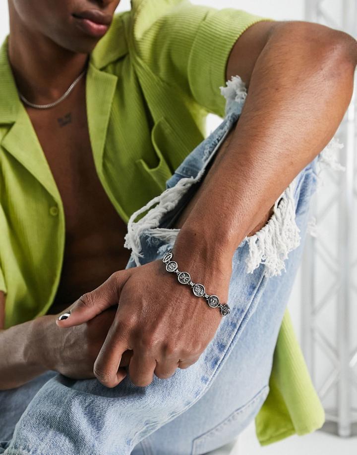 Asos Design Chain Bracelet With Zodiac Signs In Burnished Silver