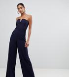 Missguided V Bandeau Wide Leg Jumpsuit In Navy - Navy
