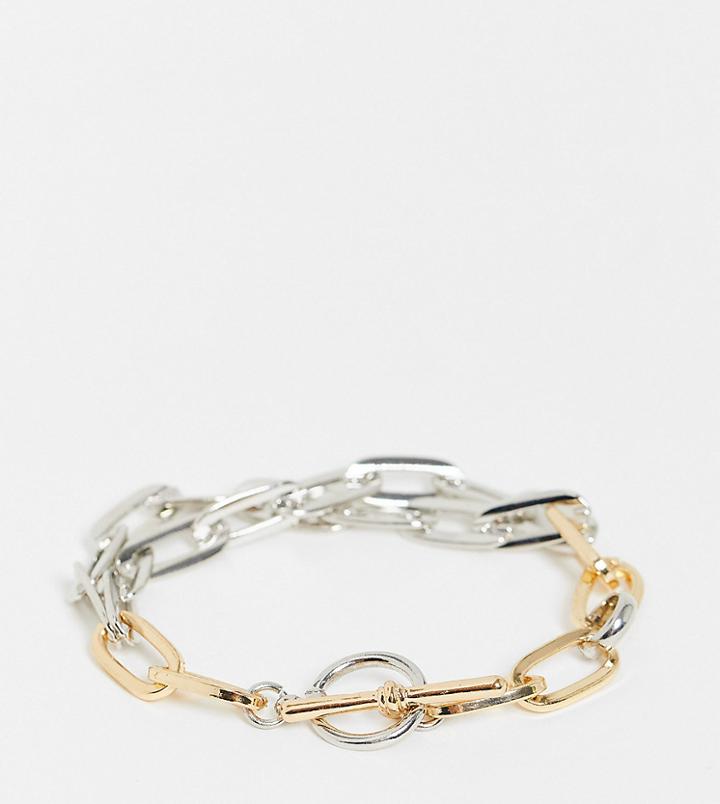 Reclaimed Vintage Inspired Chain Link Bracelet With T Bar In Mixed Metal-multi