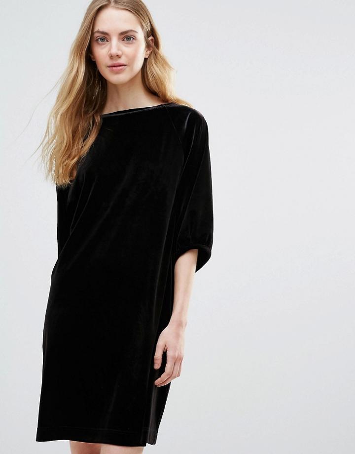 Ganni Campbell Velour Shift Dress - Black