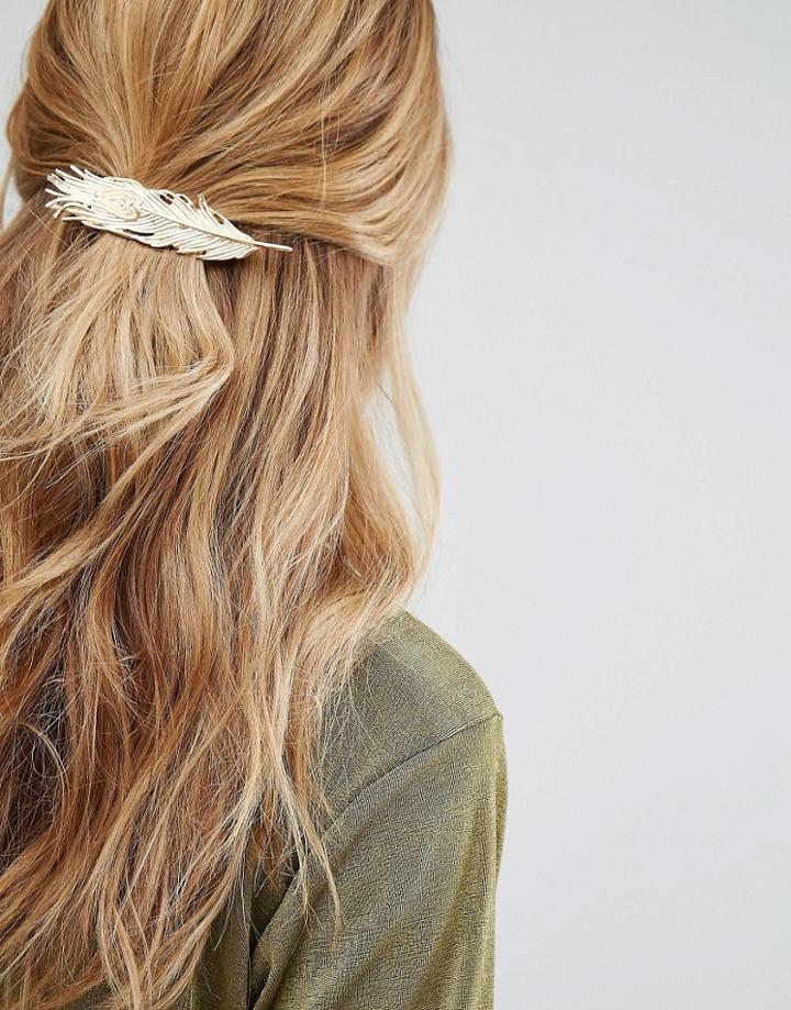 Johnny Loves Rosie Feather Hair Clip - Gold