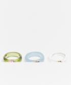 Asos Design Pack Of 3 Rings In Mixed Plastic With Coloured Crystal Stones-multi