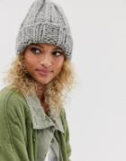 Asos Design Chunky Knit Beanie In Gray
