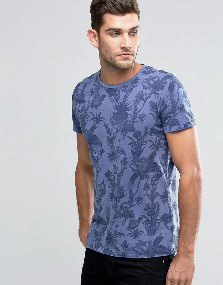 Jack & Jones Crew Neck Floral Print T-shirt - Blue