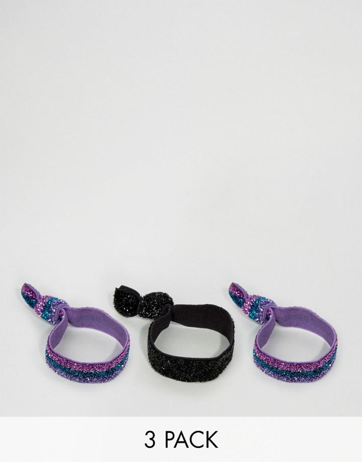 Asos Pack Of 3 Glitter Soft Hair Ties - Multi