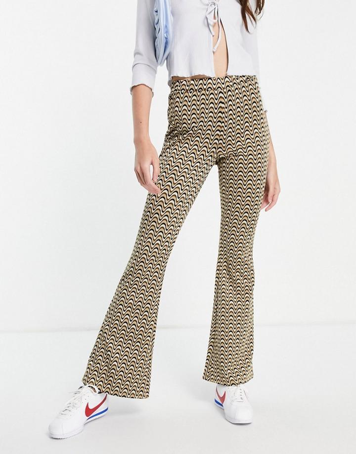 Asos Design Jacquard Flare Pants In Wavy Stripe-multi