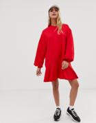 Asos Design Super Oversized Sweat Dress With Pephem - Red