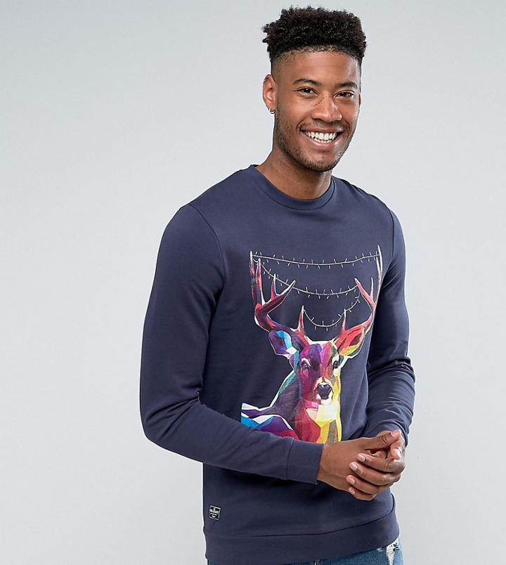 Threadbare Tall Holidays Reindeer Sweat - Navy