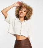 Missguided Recycled Soft Touch Top With Collar In Cream - Part Of A Set-white