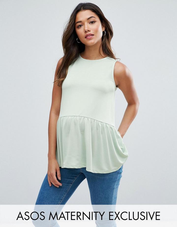 Asos Maternity Sleeveless Top With Exaggerated Ruffle Hem - Green