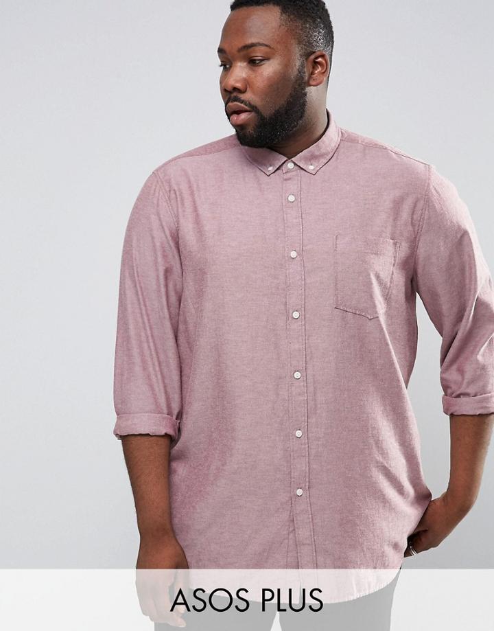 Asos Plus Casual Regular Fit Oxford Shirt In Burgundy - Red