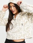 The North Face Osito 1/4 Zip Cropped Hooded Leopard Print Fleece In Gray-white