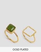 Ottoman Hands Lime Agate Square Stacking Ring - Gold