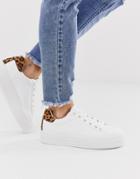 Miss Selfridge Flatform Sneakers With Leopard Detail In White