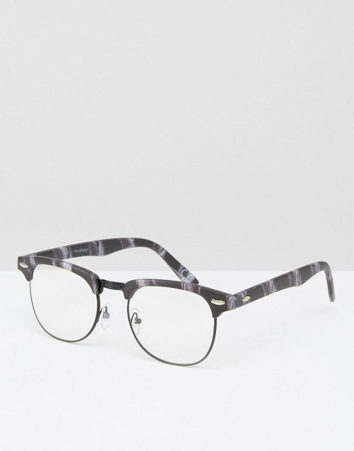 Asos Clear Lens Glasses In Marble Effect - Black