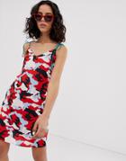 Noisy May Camo Mini Dress With Contrast Ties-red