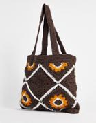 Asos Design Knitted Tote Bag With 70's Retro Design - Part Of A Set-brown
