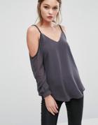 New Look Chain Detail Cold Shoulder Top - Gray
