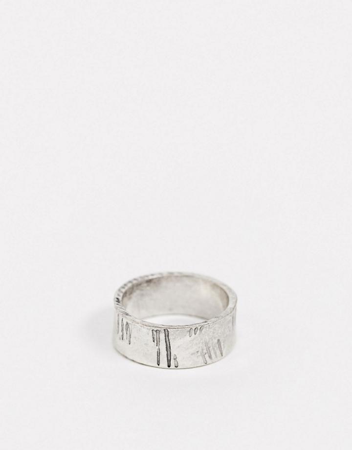 Asos Design Band Ring With Scratch Markings In Burnished Silver Tone