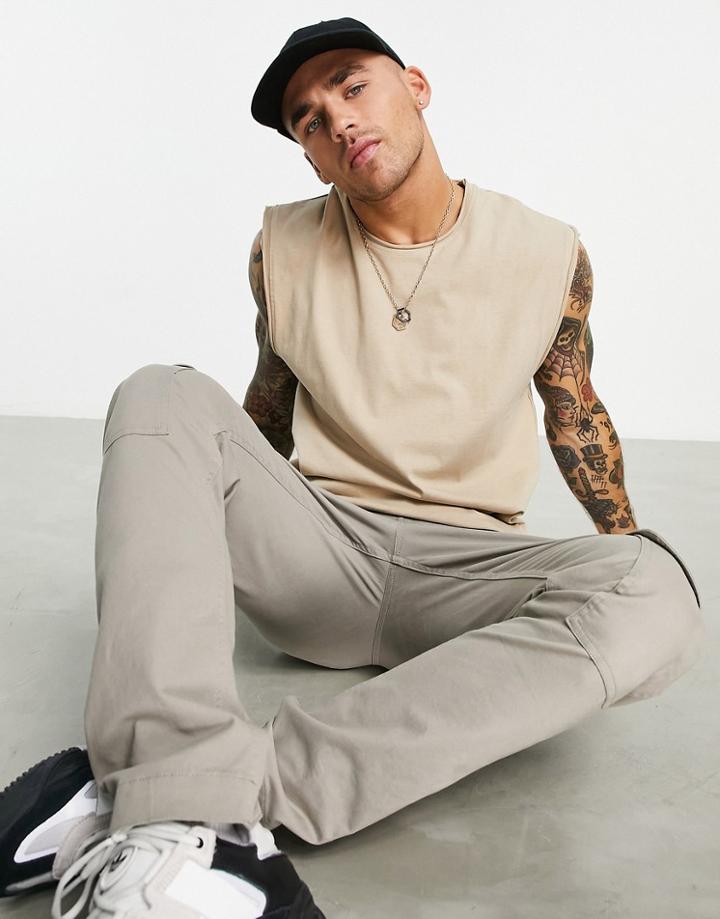 Pull & Bear Oversized Tank Top In Stone-neutral