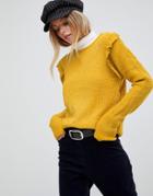 Qed London Chenille Sweater With Frill Detail - Gold