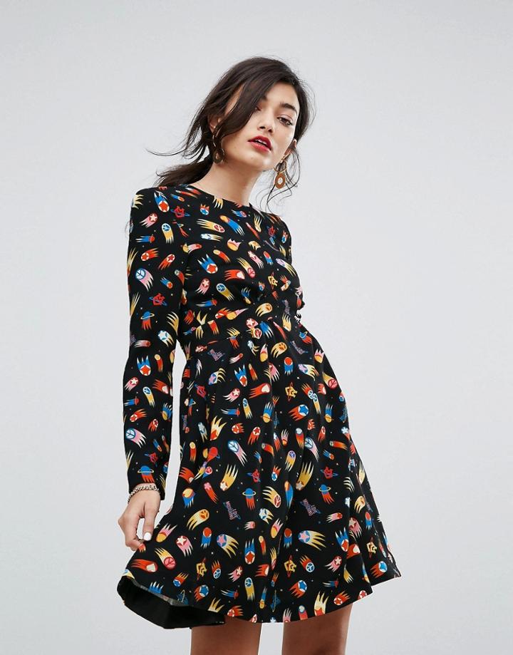 Love Moscino Allover Rocketship Print Dress - Black