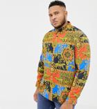 Asos Design Plus Regular Fit Baroque & Leopard Printed Viscose Shirt - Red