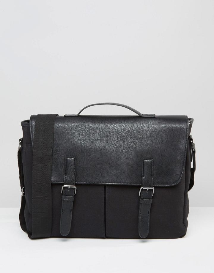 Asos Satchel In Canvas With Front Pockets - Black