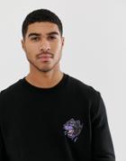 Asos Design Sweatshirt With Embroidery In Black