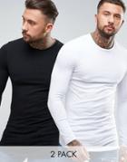 Asos 2 Pack Super Longline Muscle Long Sleeve T-shirt With Curved Hem Save - Multi