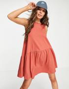 Asos Design Sleeveless Smock Dress With V Back In Rust-red