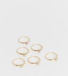 Asos Design Curve Pack Of 6 Rings With Color Pearls In Gold Tone