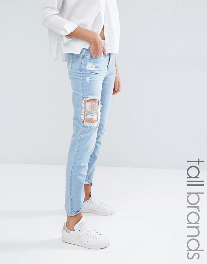 Waven Tall Aki Boyfriend Jean With Rip Detail And Badge - Washed Blue