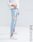 Waven Tall Aki Boyfriend Jean With Rip Detail And Badge - Washed Blue