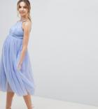 Asos Design Maternity Premium Scuba Pinny Midi Tulle Dress - Blue