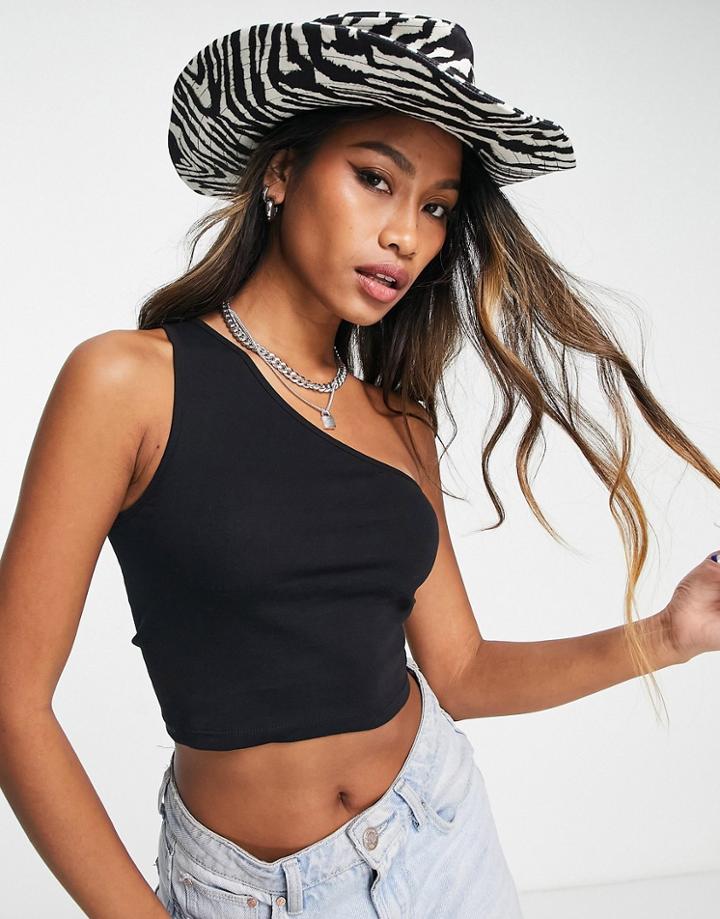 Only One Shoulder Crop Top In Black
