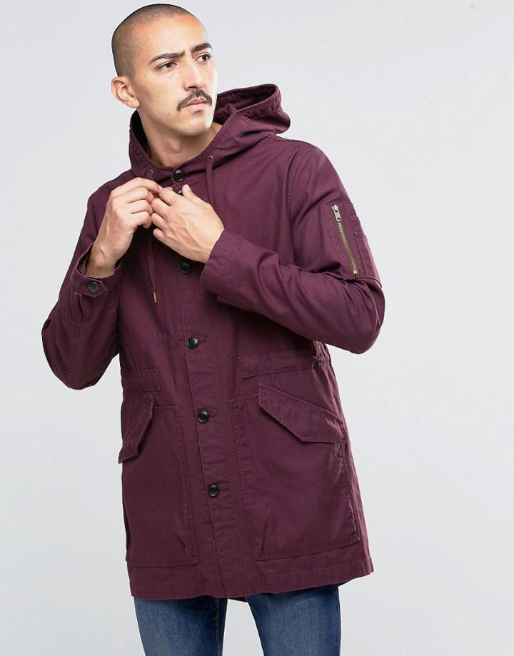 Asos Lightweight Fishtail Parka In Burgundy - Red