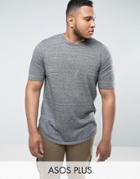 Asos Plus Longline T-shirt With Curved Hem In Black & White Twist - Gray