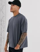 Asos Design Oversized T-shirt With Crew Neck In Washed Black-gray