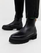 Asos Design Chelsea Boots In Black Faux Leather With Zip Front And Chunky Sole - Black