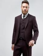 Asos Slim Suit Jacket In Harris Tweed Herringbone 100% Wool - Red