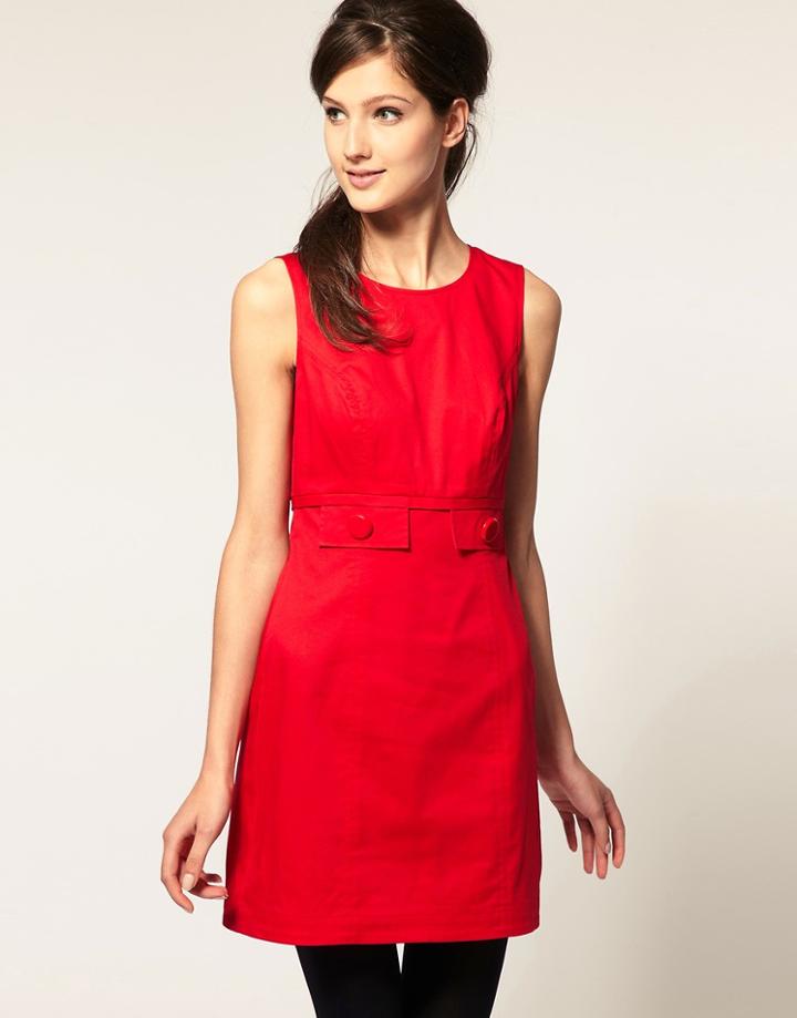 Asos 60's Shift Dress In Cotton - Red